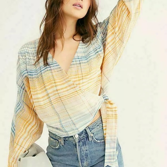 Free People Maldives Stripe Wrap Top Large NWT - Picture 5 of 7